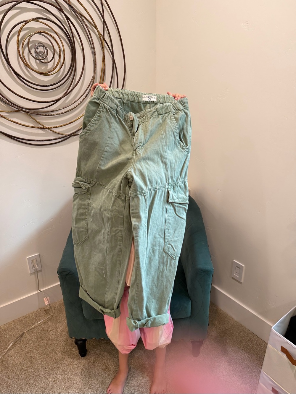 We The Free Sage Green Cargo Pants with Elastic Waist